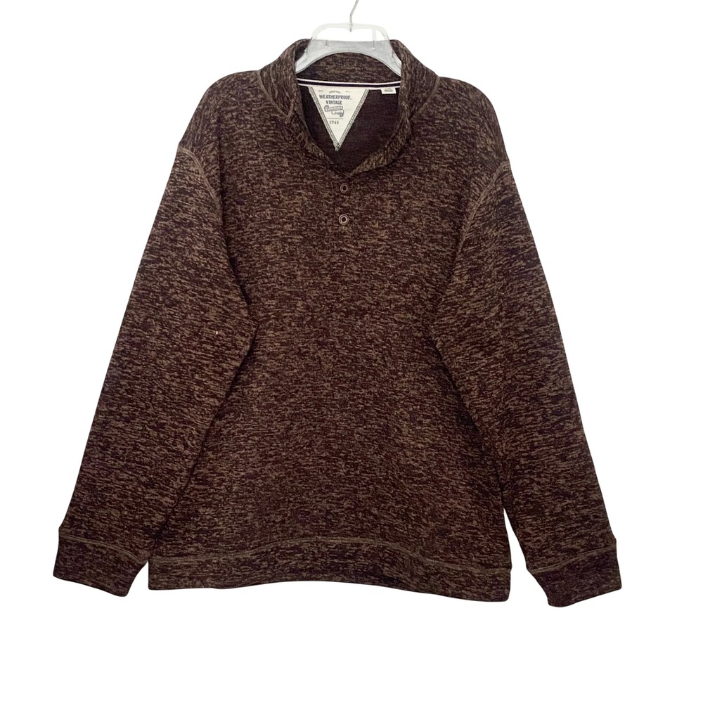 Weatherproof Vintage Mens Brown Space Dye Fleece Pullover Mock Neck Large
